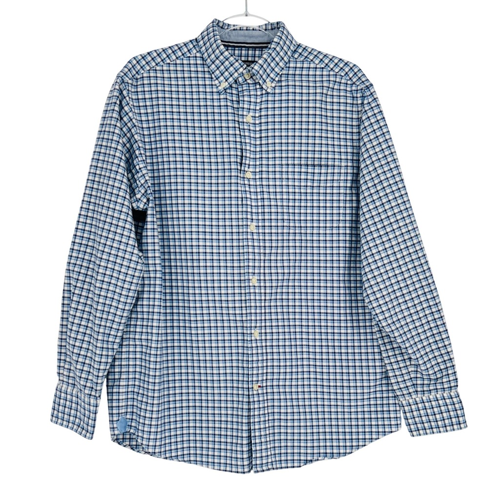 Cremieux Button Down Shirt Mens M Blue White Plaid Cotton Long Sleeve Casual